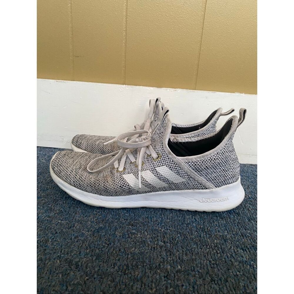 Adidas women 8.5 cloudfoam tie running shoes grey & white